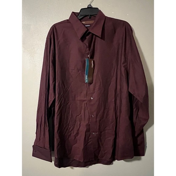 PERRY ELLIS Mens Long Sleeve Striped Button Up‎ Classic Fit BRAND NEW DARK WINE - Picture 1 of 6